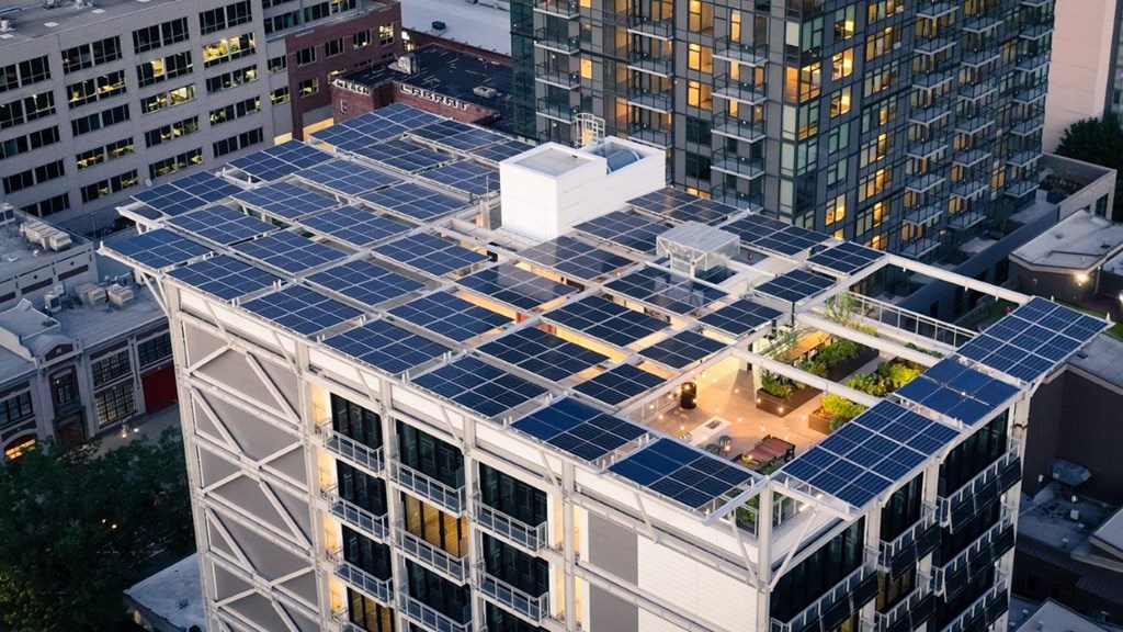 3ZERO3 New Apartments in Seattle, Washington Rooftop Patio and Solar Panels