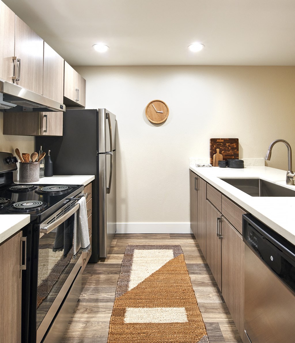 Echo Mountain Apartments Model Kitchen Counter and Appliances