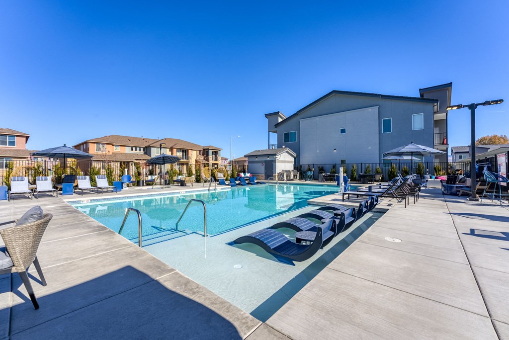 our apartments have a resort style pool with lounge chairs
