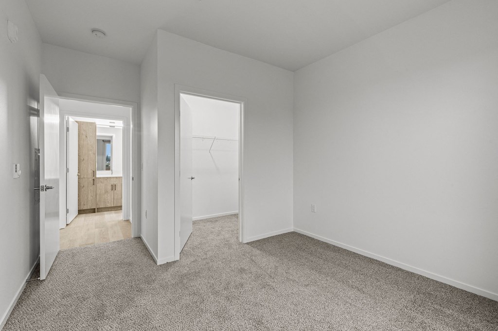 A room with carpeted flooring and white walls.