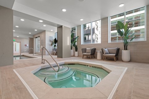 a spa with a pool in the middle of a room