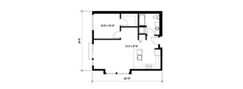 A black and white image of a floor plan for a room.