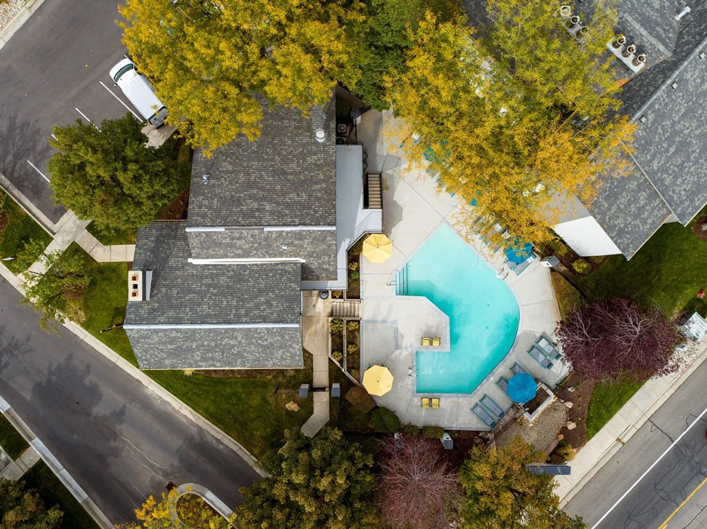 Clover Creek Apartments Overhead View of Pool Area