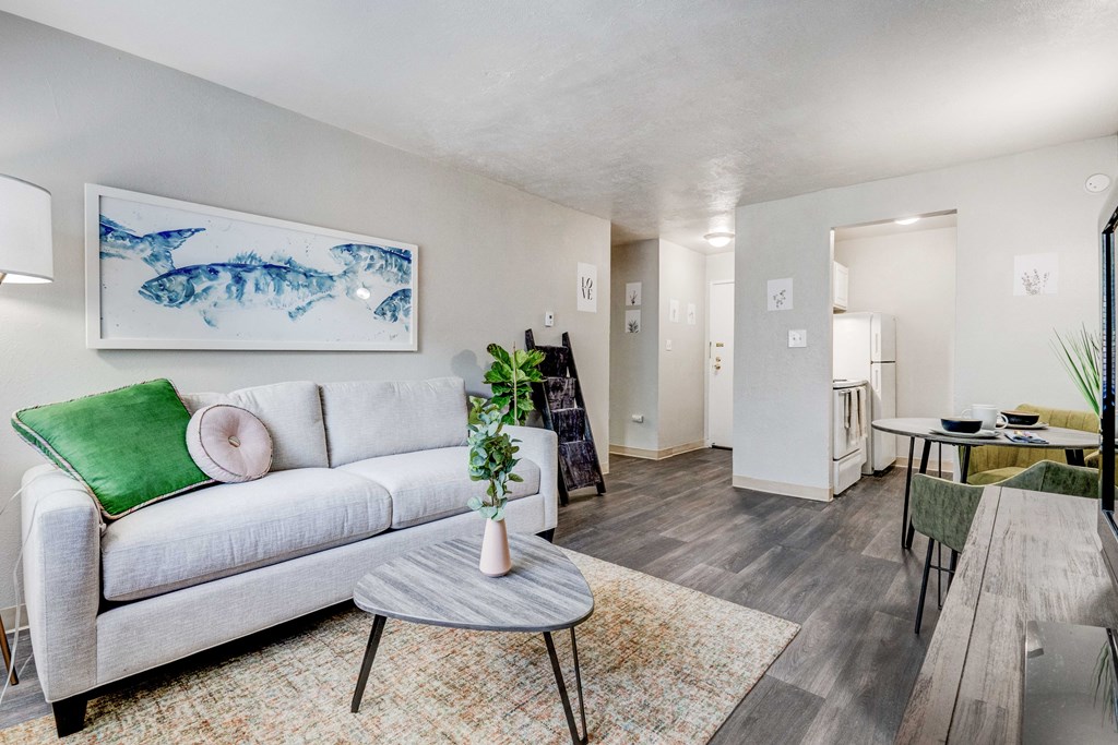 Forest Manor Apartments Model Living Room and Dining Room