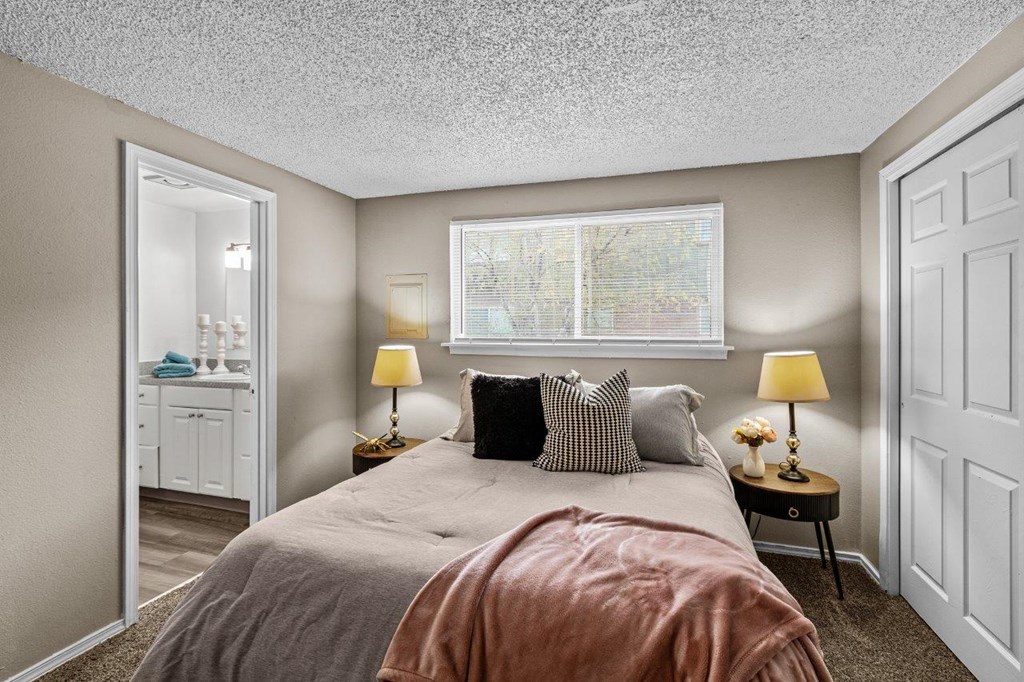 Paxton Apartments Model Bedroom with Attached Bathroom