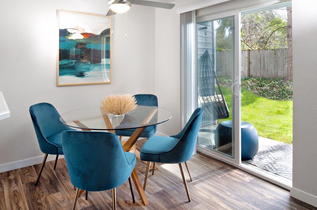 The Lakehouse Apartments Model Dining Room and Patio Door