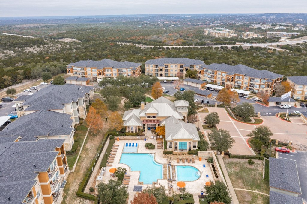 Hudson Miramont Apartments Aerial View of Pool Area and Community