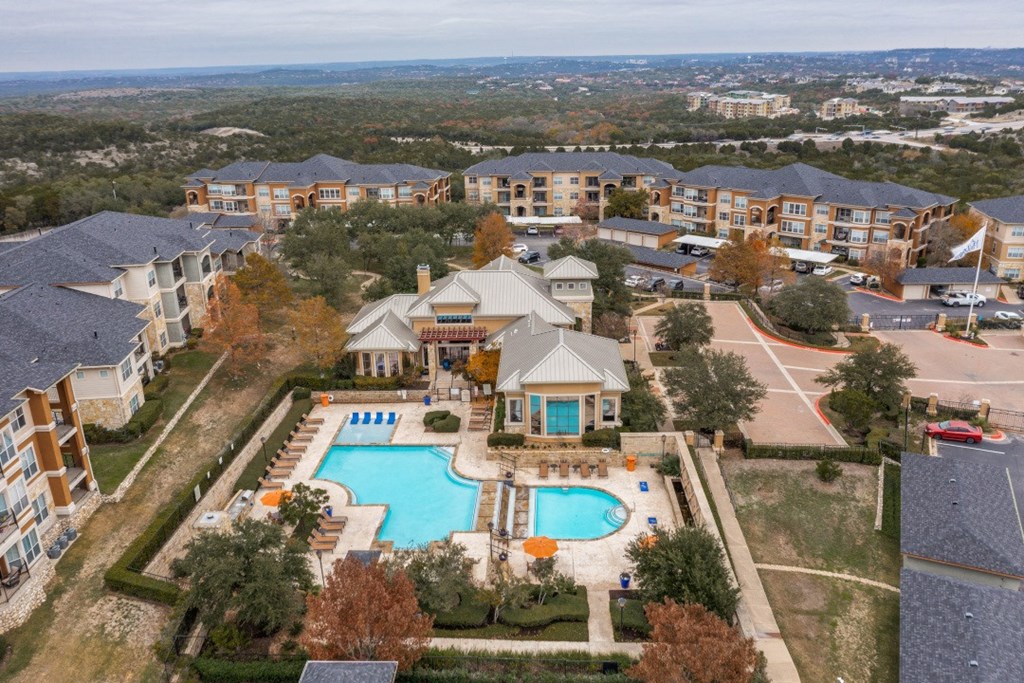 Hudson Miramont Apartments Aerial View of Pool Area and Community