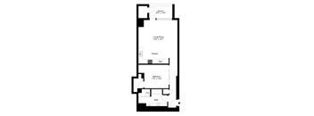 A floor plan of a home with a living room, kitchen, bathroom and bedroom.