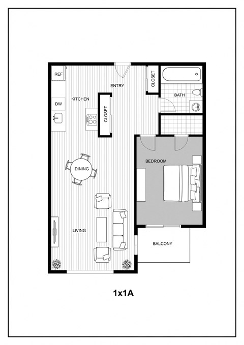 Luxe at Meridian One Bedroom One Bathroom Floor Plan