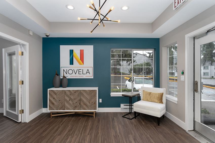 Novela Apartments Interior Front Entrance with Novela Sign - Photo Gallery