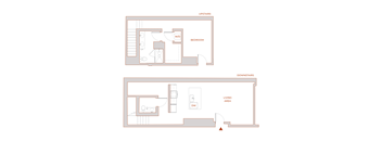 A diagram of a house showing the layout of the upstairs and downstairs bedrooms and living areas.