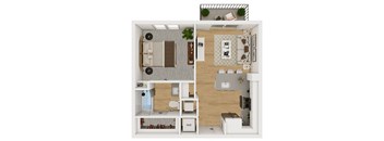 3D Floor plan 1x1 A1 at Lenox Burnet, Austin, TX