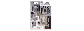 A diagram of a house layout with a living room, dining room, kitchen, bathroom, and closet.