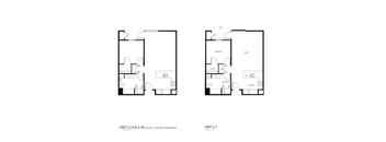 Two floor plans for a unit labeled 2.1A and 2.1B.