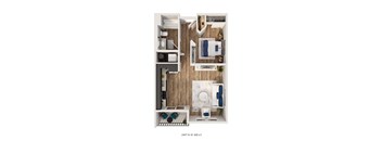 A floor plan of a 600 square foot apartment with a living room, kitchen, and bathroom.