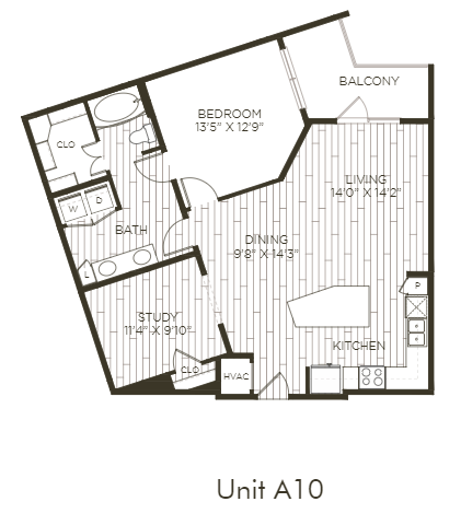 Aura Old Town A10 One Bedroom One Bathroom Floor Plan