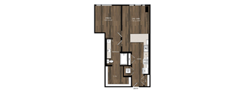 A floor plan of a house with a living room, dining room, kitchen, and bathrooms.