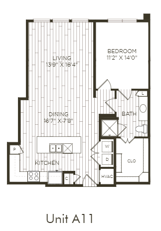 Aura Old Town A11 One Bedroom One Bathroom Floor Plan