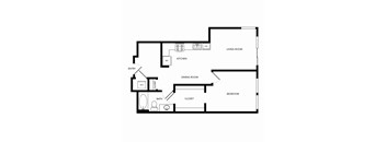 A floor plan of a home showing a living room, dining room, kitchen, and bedroom.