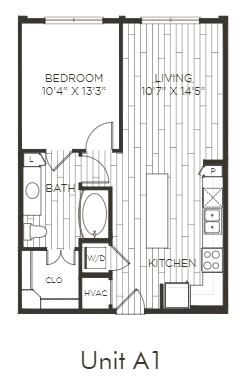 Aura Old Town A1 One Bedroom One Bathroom Floor Plan