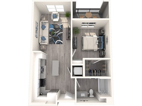 Park on First Apartments A1.5 3D Floor Plan