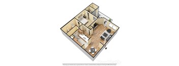Villas at Meadow Springs 1x1 B 3D Floor Plan