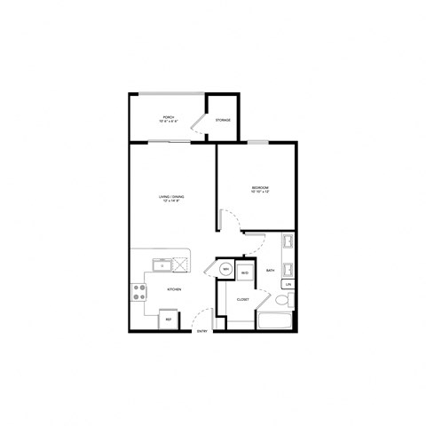 Northside at the Woodlands One Bedroom One Bathroom A2 Floor Plan