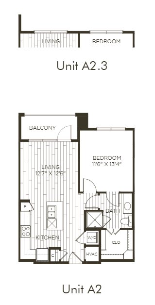 Aura Old Town A2.3 One Bedroom One Bathroom Floor Plan