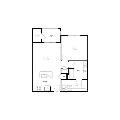 Northside at the Woodlands One Bedroom One Bathroom A3 Floor Plan