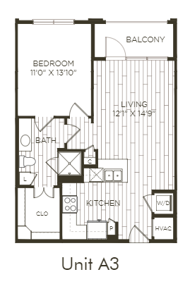 Aura Old Town A3.1 One Bedroom One Bathroom Floor Plan
