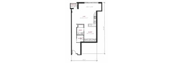 A black and white image of a floor plan for a small apartment.