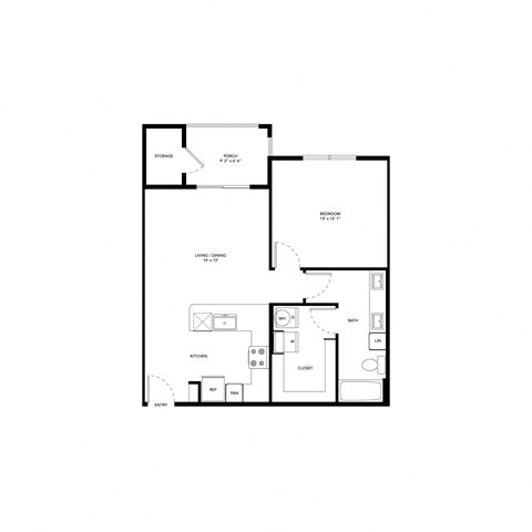 Northside at the Woodlands One Bedroom One Bathroom A4 Floor Plan
