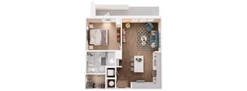 The Crown of Queen City Apartments A4B 3D Floor Plan