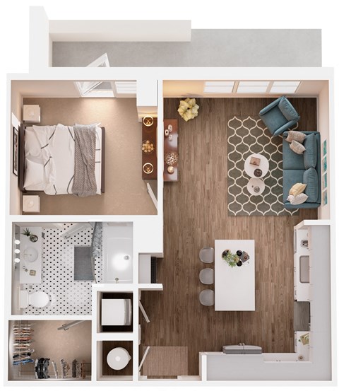 The Crown of Queen City Apartments A4B 3D Floor Plan