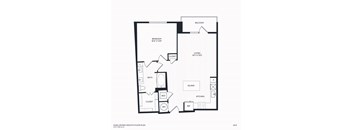 A floor plan of a home with a balcony, living room, kitchen, bathroom, and bedroom.
