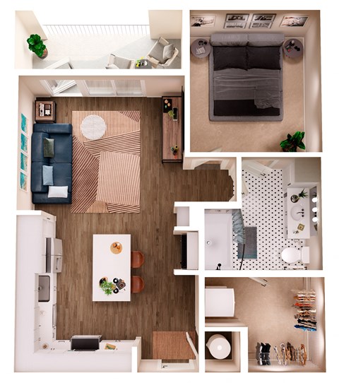 The Crown of Queen City Apartments A5B 3D Floor Plan