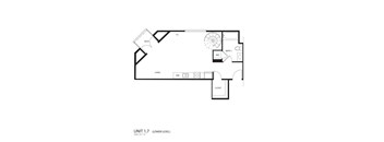 A drawing of a floor plan for Unit 1.7 shows a living room, a bedroom, a bathroom, and a closet.