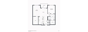 A floor plan of a home with a living room, dining room, kitchen, and bathroom.