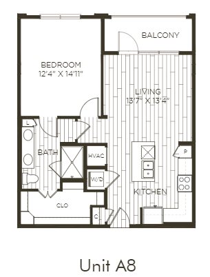 Aura Old Town A8 One Bedroom One Bathroom Floor Plan