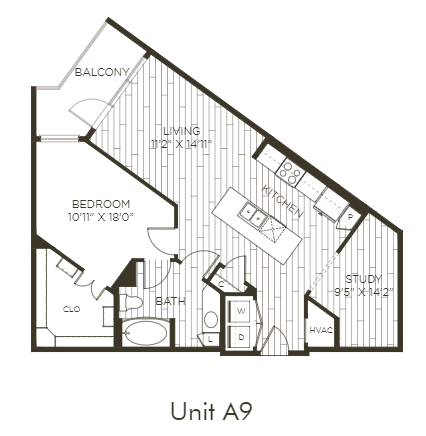 Aura Old Town A9 One Bedroom One Bathroom Floor Plan