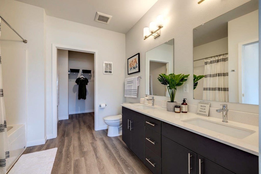Solace at Rainier Ridge Apartments Model Bathroom with Attached Walk-In Closet