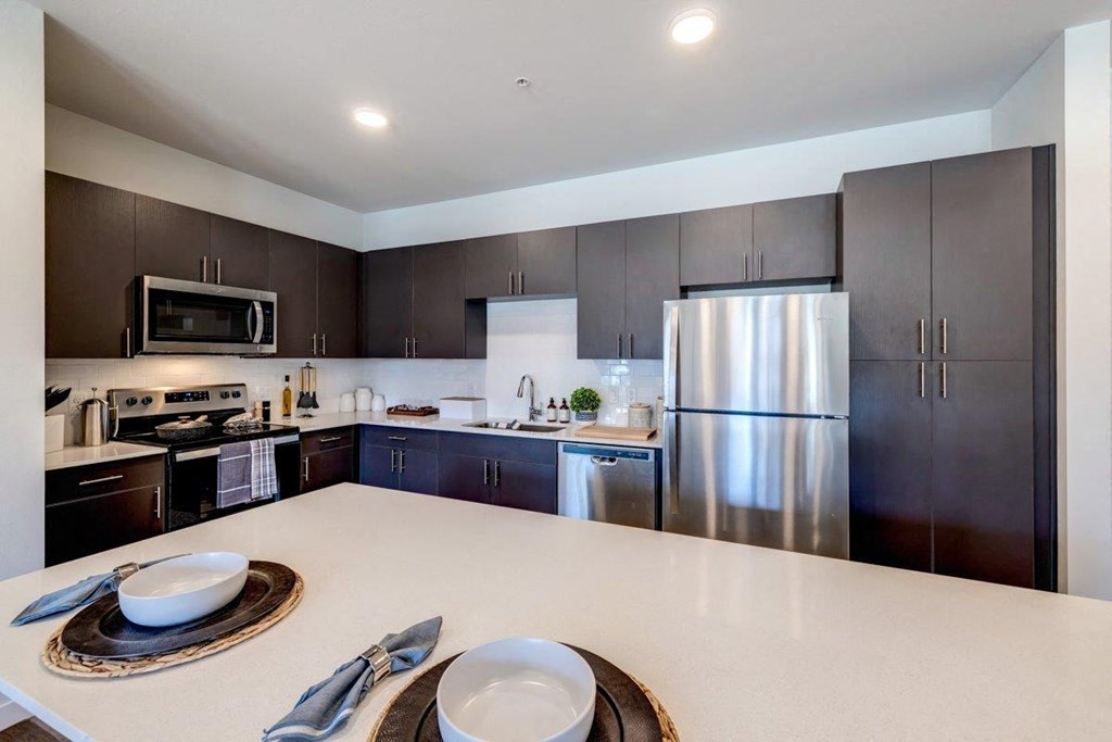 Solace at Rainier Ridge Apartments Model Kitchen with Island