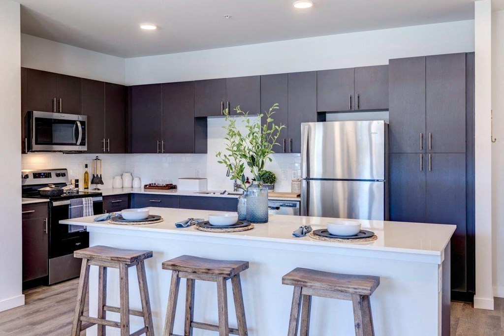 Solace at Rainier Ridge Apartments Model Kitchen with Island