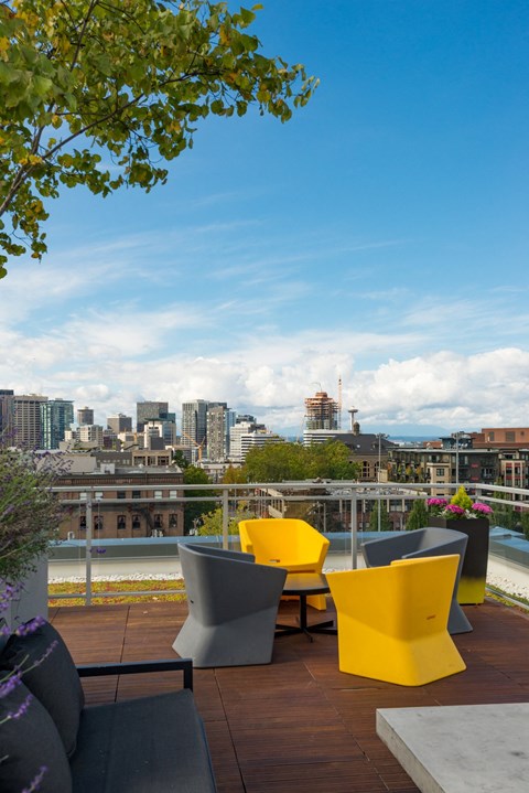 Sunset Electric Rooftop Deck with View of Seattle