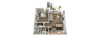 A series of images showing different views of a small apartment.