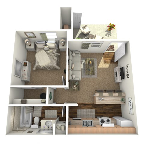 A series of images showing different views of a small apartment.