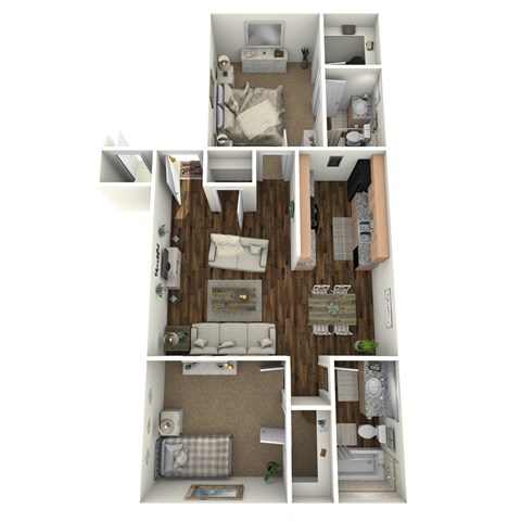 A series of images showing different layouts of a small apartment.