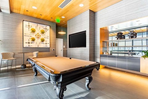 Akoya Apartments in Portland, Oregon Clubhouse Lounge with Pool Table