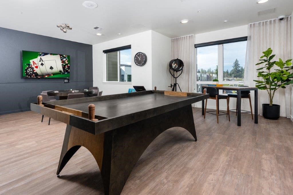 a ping pong table in the middle of a room